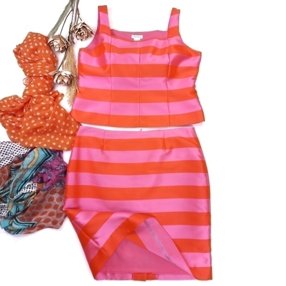 Tanner Doncaster Orange Pink Stripe Collaboration Skirt Suit Set Sz 14 - Picture 10 of 16